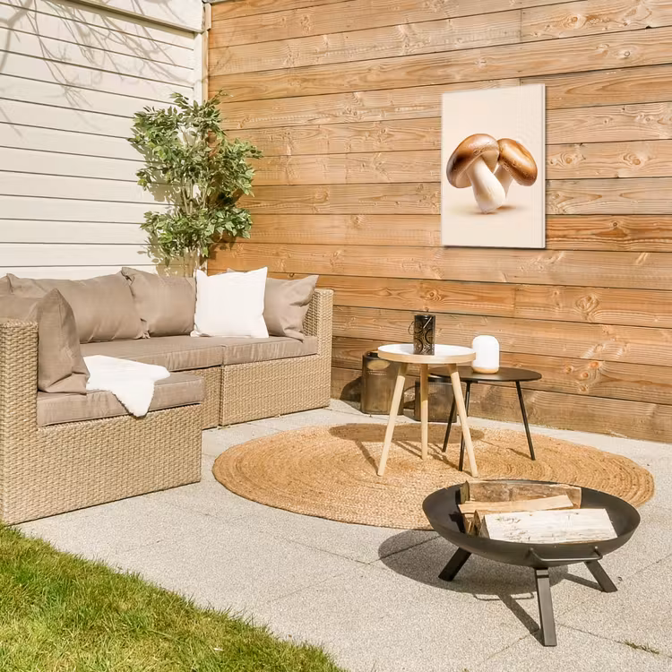 Champignons - Zacht - Beige Tuinposter op houten frame 2 cm dik klein -sfeer2
