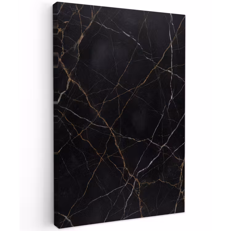 Natuursteen - Marmerpatroon - Abstract - Modern - Zwart - Goud Tuinposter op houten frame 2 cm dik klein -3d