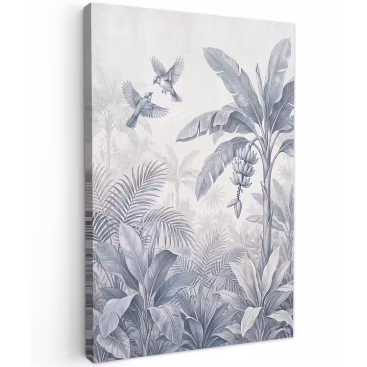 Natuur - Vogel - Jungle - Illustratie - Blauw Tuinposter op houten frame 2 cm dik klein -3d