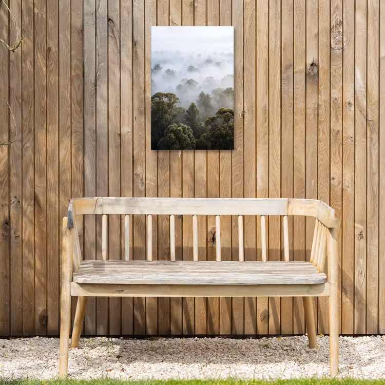 Natuur - Mist - Bos - Ochtend - Goud Tuinposter op houten frame 2 cm dik klein -sfeer4