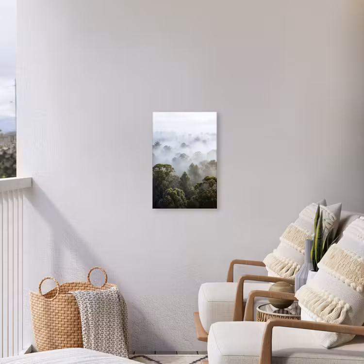 Natuur - Mist - Bos - Ochtend - Goud Tuinposter op houten frame 2 cm dik klein -sfeer1
