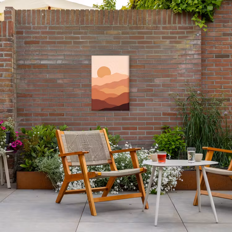 Natuur - Heuvels - Abstract - Modern - Oranje Tuinposter op houten frame 2 cm dik klein -sfeer3