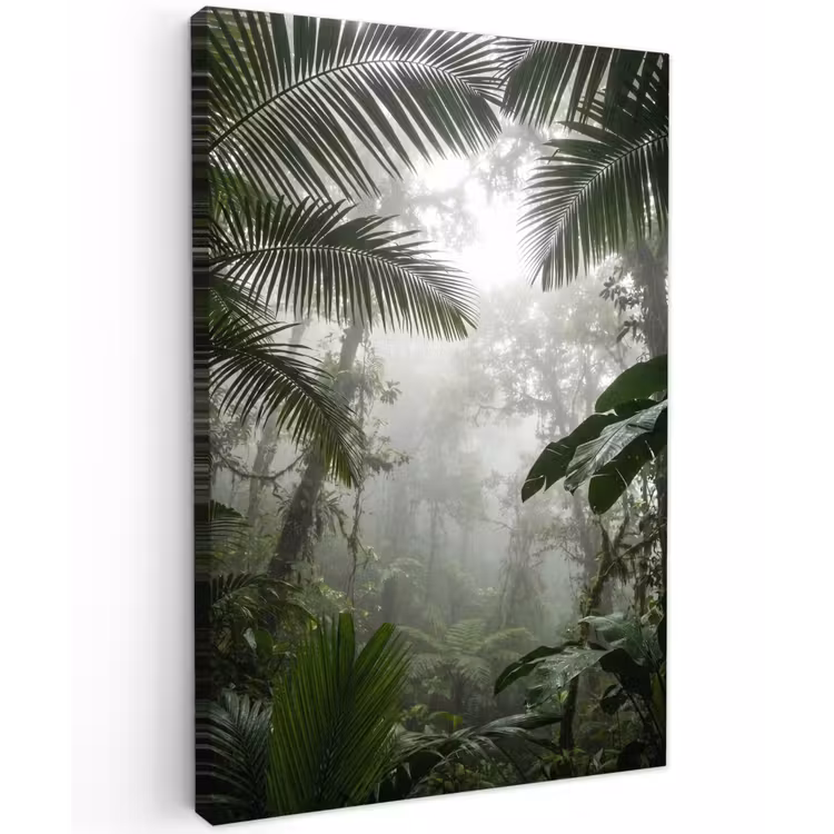 Natuur - Jungle - Mist - Groen - Bladeren Tuinposter op houten frame 2 cm dik klein -3d