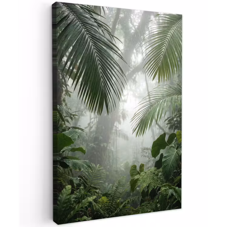 Natuur - Jungle - Mist - Tropisch - Groen Tuinposter op houten frame 2 cm dik klein -3d