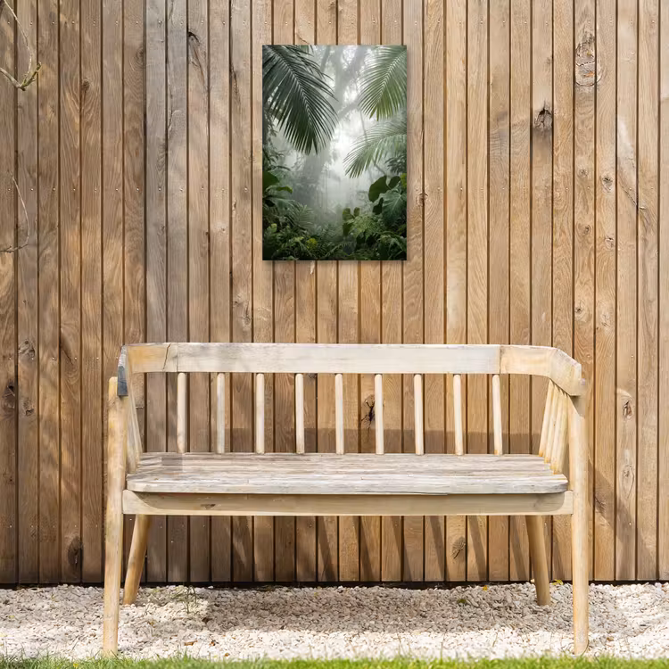 Natuur - Jungle - Mist - Tropisch - Groen Tuinposter op houten frame 2 cm dik klein -sfeer4