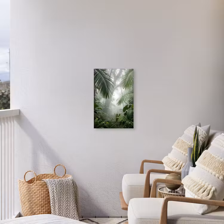 Natuur - Jungle - Mist - Tropisch - Groen Tuinposter op houten frame 2 cm dik klein -sfeer1