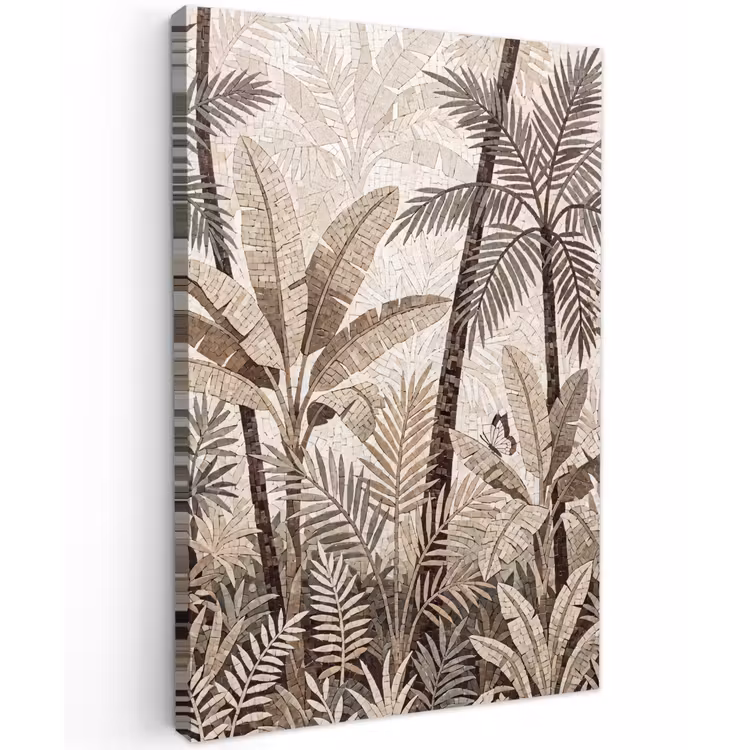 Natuur - Bladeren - Landschap - Mozaïek - Beige Tuinposter op houten frame 2 cm dik klein -3d
