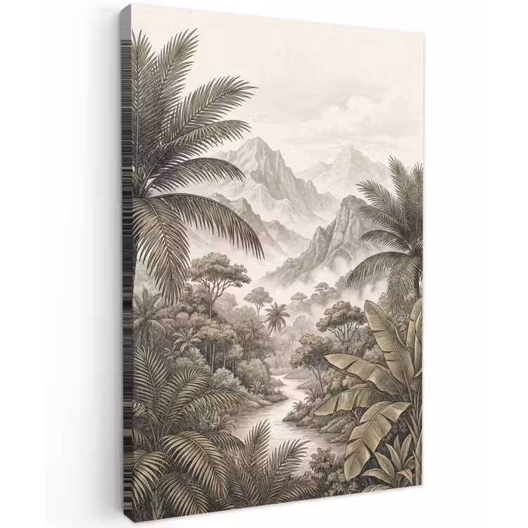 Natuur - Bergen - Rivier - Tropisch - Vintage Tuinposter op houten frame 2 cm dik klein -3d