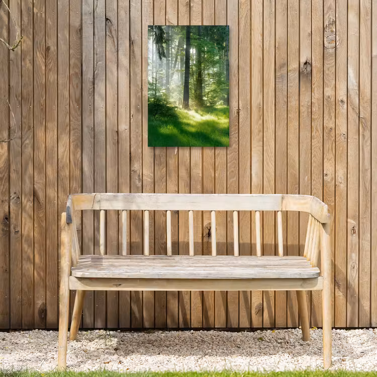 Natuur - Bomen - Bos - Groen - Zon - Gras - Planten Tuinposter op houten frame 2 cm dik klein -sfeer4