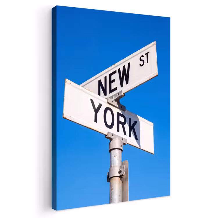 New York - Straatbord - Stad - Urban - Blauw Tuinposter op houten frame 2 cm dik klein -3d
