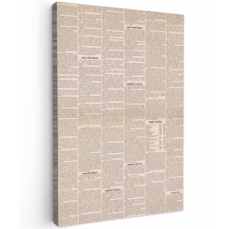 Krant - Nieuws - Historisch - Vintage - Beige Tuinposter op houten frame 2 cm dik klein -3d