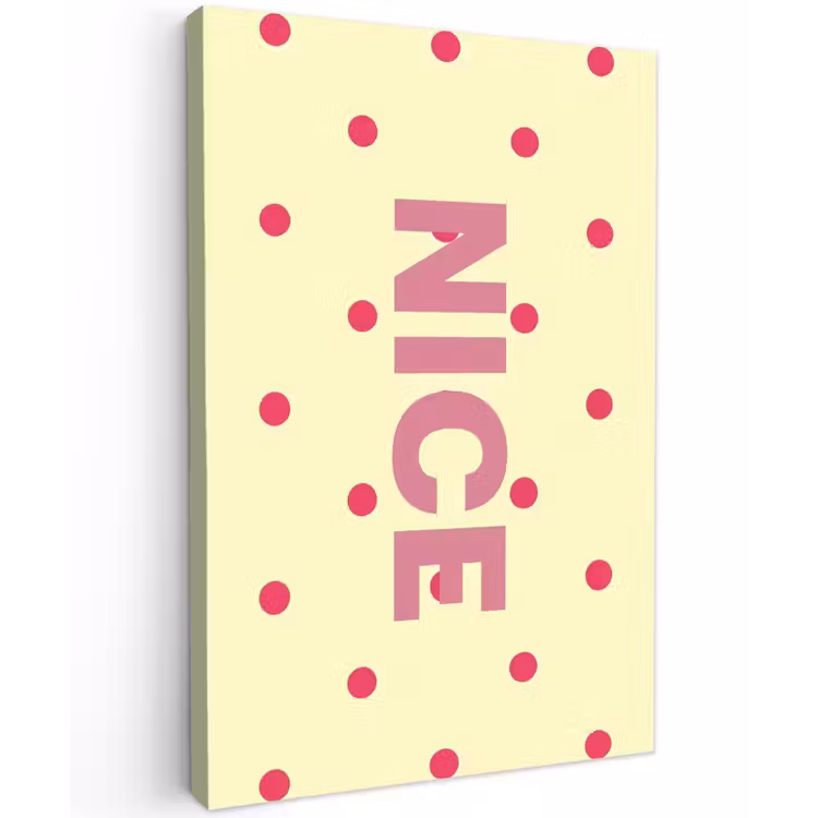 Nice - Stippen - Roze - Geel Tuinposter op houten frame 2 cm dik klein -3d