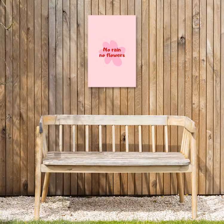 No rain no flowers - Bloem - Roze Tuinposter op houten frame 2 cm dik klein -sfeer4