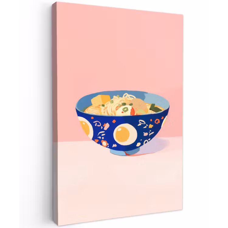 Noodles - Kom - Blauw - Illustratie Tuinposter op houten frame 2 cm dik klein -3d