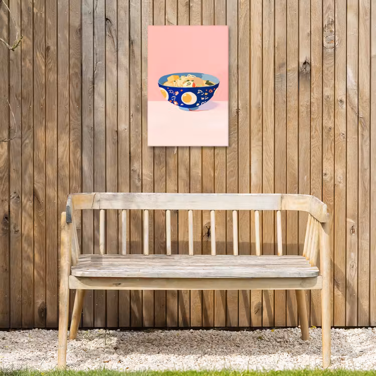 Noodles - Kom - Blauw - Illustratie Tuinposter op houten frame 2 cm dik klein -sfeer4