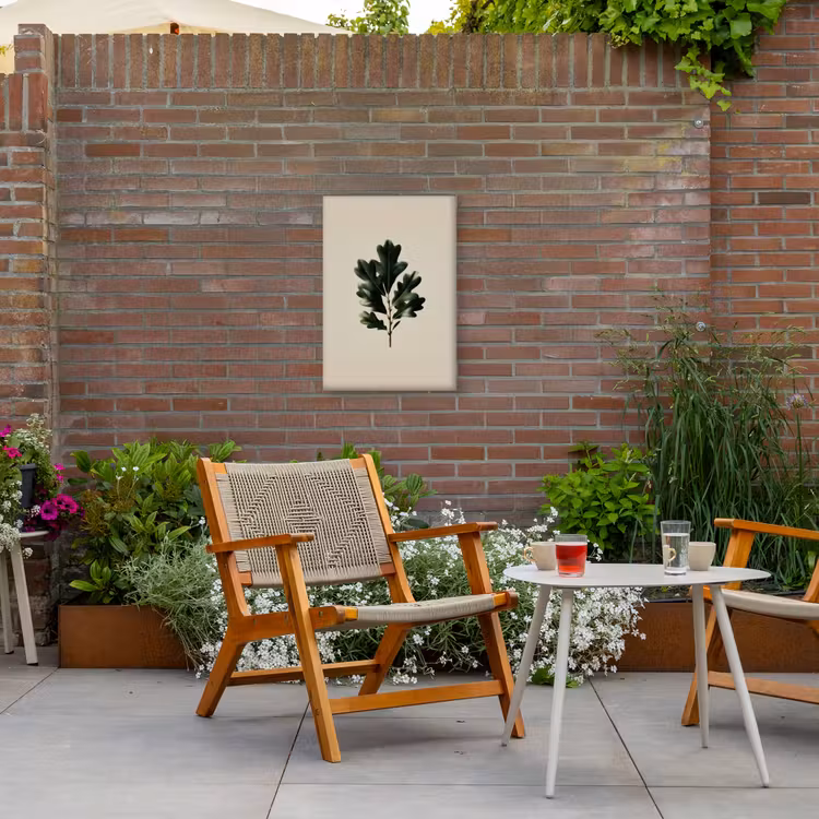 Eikenbladeren - Beige - Groen - Golvende randen Tuinposter op houten frame 2 cm dik klein -sfeer3