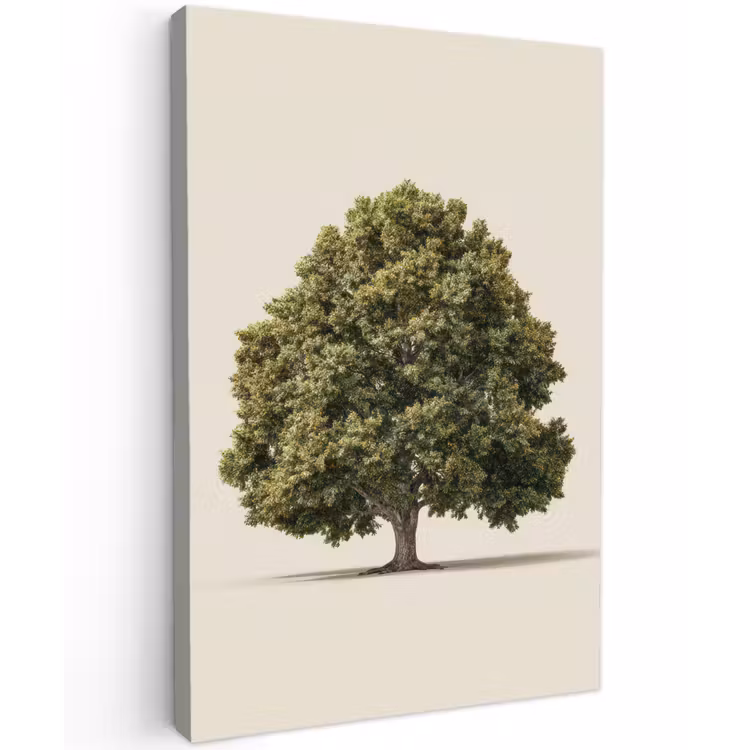 Eikenboom - Groen - Lichte achtergrond Tuinposter op houten frame 2 cm dik klein -3d