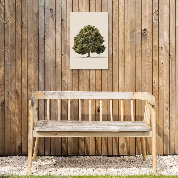 Eikenboom - Groen - Lichte achtergrond Tuinposter op houten frame 2 cm dik klein -sfeer4