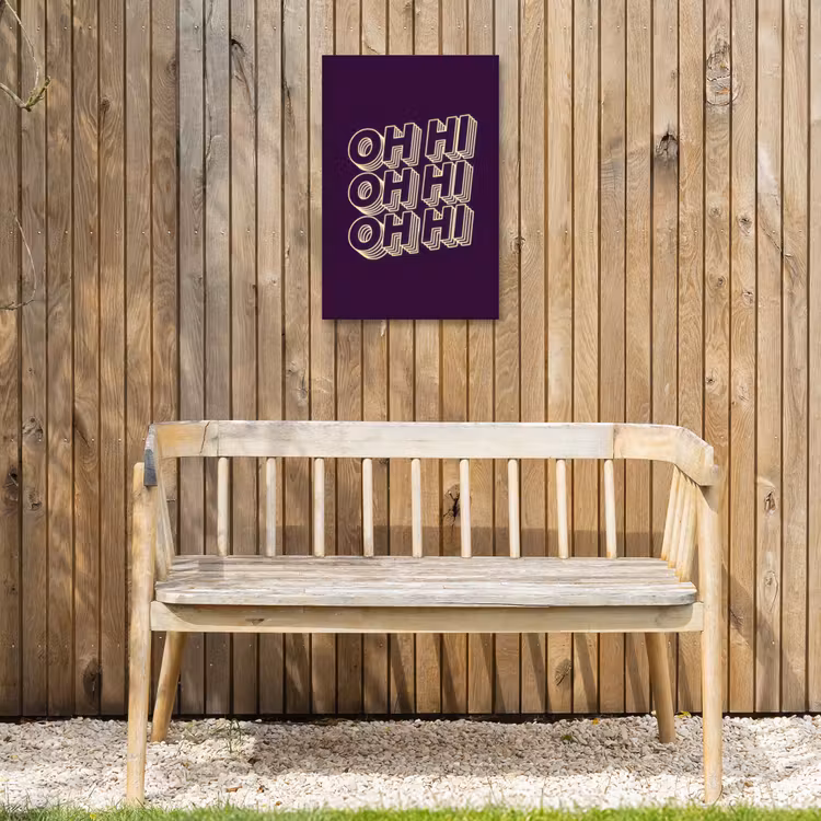 Oh hi - Paars - 3D Tuinposter op houten frame 2 cm dik klein -sfeer4