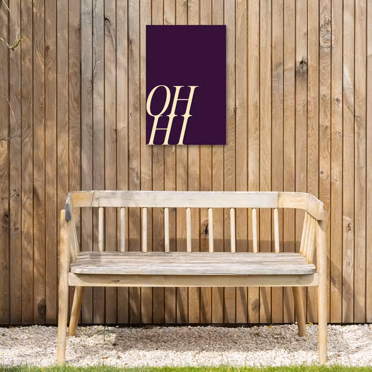 Oh hi - Paars - Cursief Tuinposter op houten frame 2 cm dik klein -sfeer4