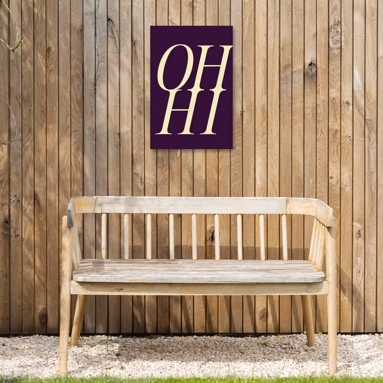 Oh hi - Paars - Minimalistisch Tuinposter op houten frame 2 cm dik klein -sfeer4