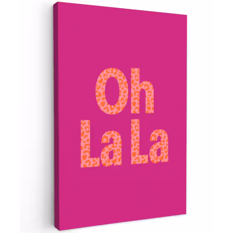 Oh la la - Luipaardprint - Roze Tuinposter op houten frame 2 cm dik klein -3d