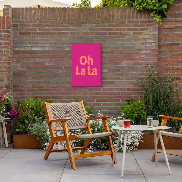 Oh la la - Luipaardprint - Roze Tuinposter op houten frame 2 cm dik klein -sfeer3