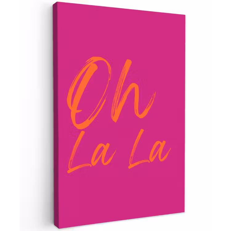 Oh la la - Oranje - Roze Tuinposter op houten frame 2 cm dik klein -3d