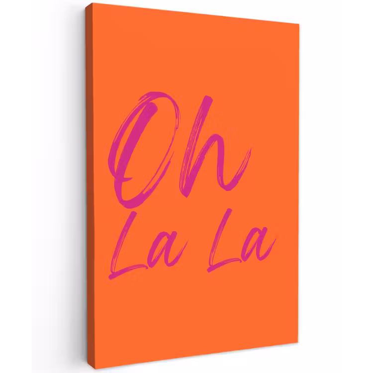 Oh la la - Oranje - Roze - Grafisch Tuinposter op houten frame 2 cm dik klein -3d