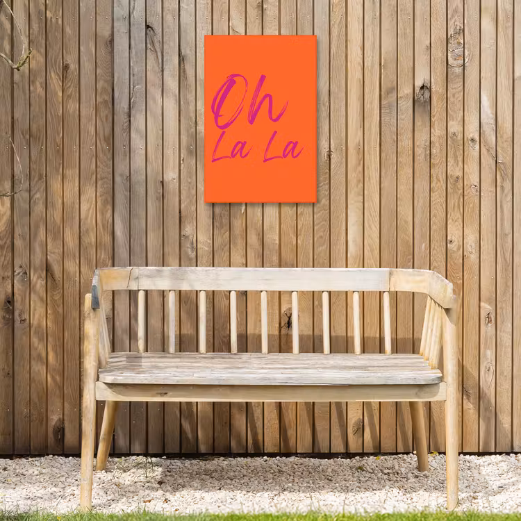 Oh la la - Oranje - Roze - Grafisch Tuinposter op houten frame 2 cm dik klein -sfeer4