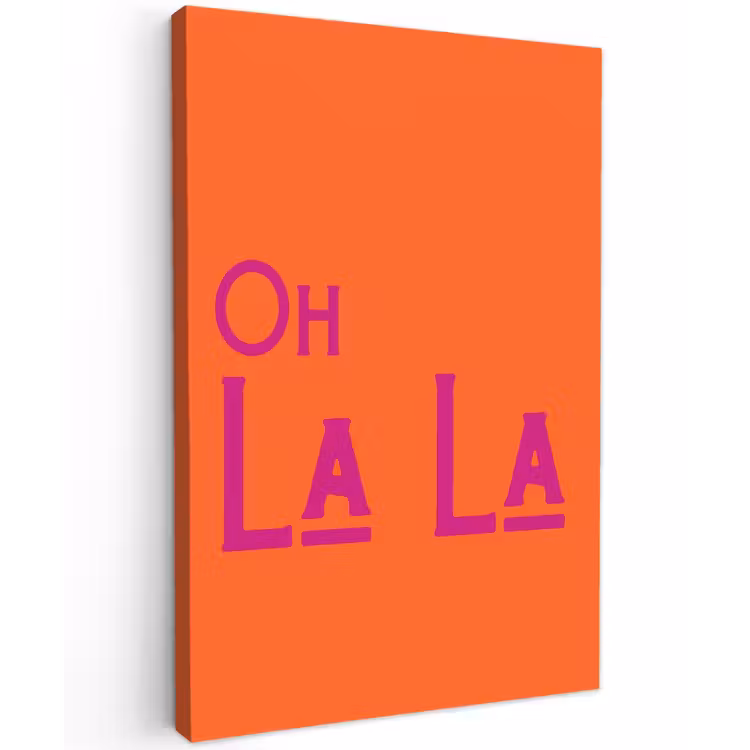 Oh la la - Oranje - Roze - Scheeflettertype Tuinposter op houten frame 2 cm dik klein -3d