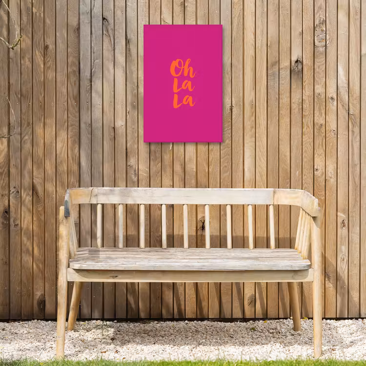 Oh la la - Roze - Oranje - Minimalistisch Tuinposter op houten frame 2 cm dik klein -sfeer4