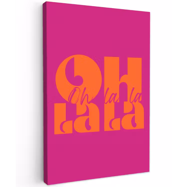 Oh la la - Roze - Oranje - Gestapelde letters Tuinposter op houten frame 2 cm dik klein -3d