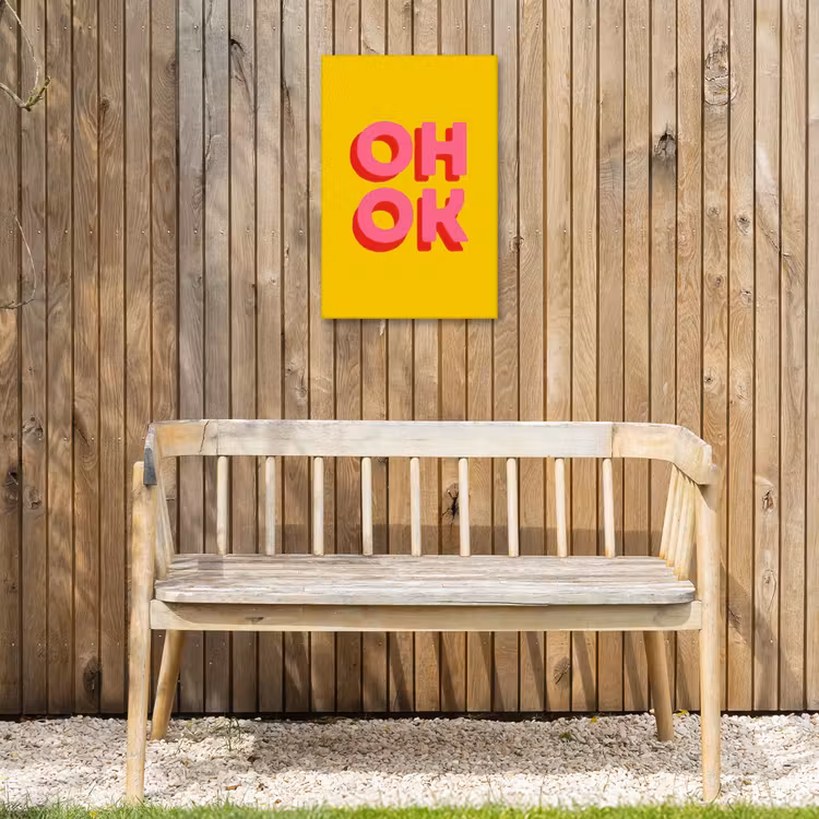 Oh ok - 3D - Geel - Roze Tuinposter op houten frame 2 cm dik klein -sfeer4