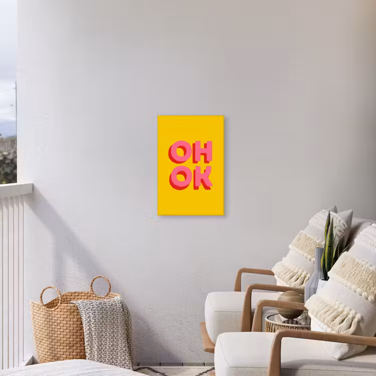 Oh ok - 3D - Geel - Roze Tuinposter op houten frame 2 cm dik klein -sfeer1