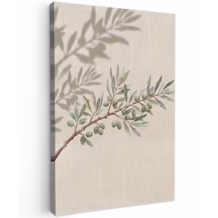 Olijftak - Bladeren - Natuur - Groen - Beige Tuinposter op houten frame 2 cm dik klein -3d
