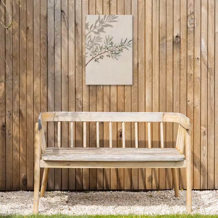 Olijftak - Bladeren - Natuur - Groen - Beige Tuinposter op houten frame 2 cm dik klein -sfeer4