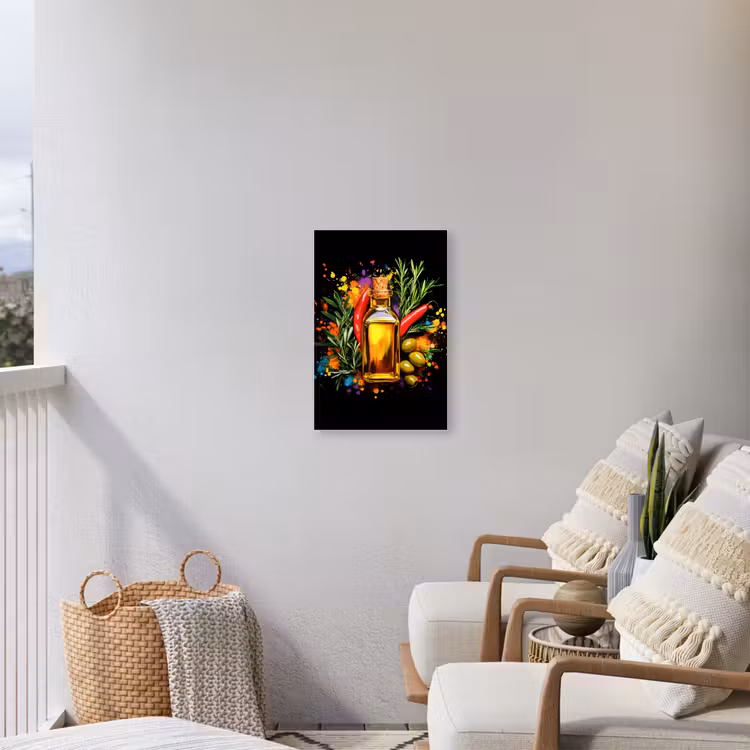 Olijfolie - Graffiti - Peper - Olijven - Modern Tuinposter op houten frame 2 cm dik klein -sfeer1