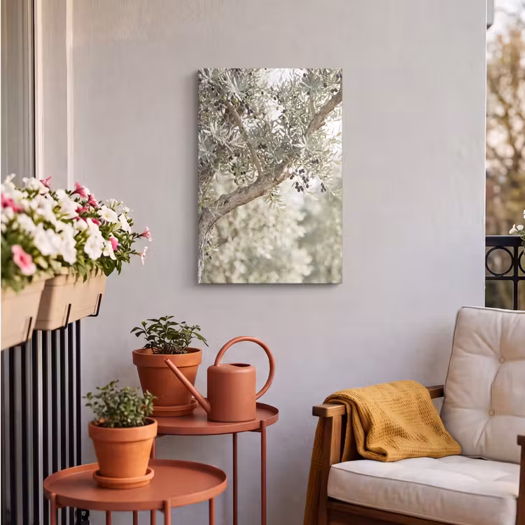 Outdoor Canvas Print - Olive tree - branch - green - Olijfboom - tak - groen Tuinposter op houten frame 2 cm dik klein