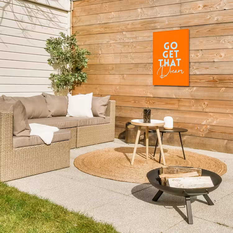 Oranje - Blauw - Go get that dream Tuinposter op houten frame 2 cm dik klein -sfeer2