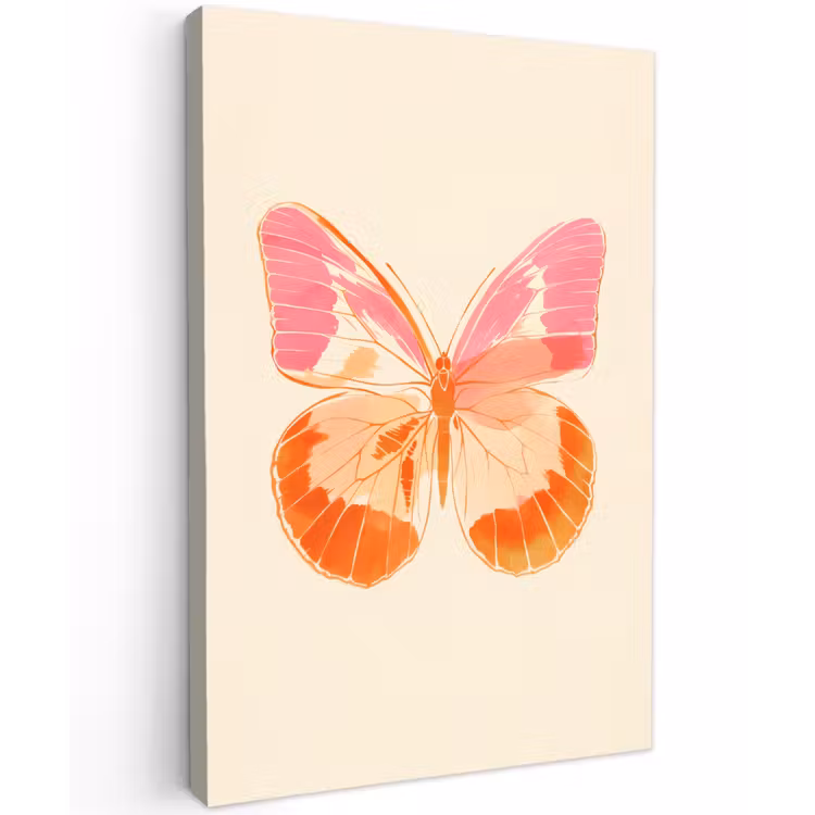 Oranje - Vlinder - Minimalistisch Tuinposter op houten frame 2 cm dik klein -3d