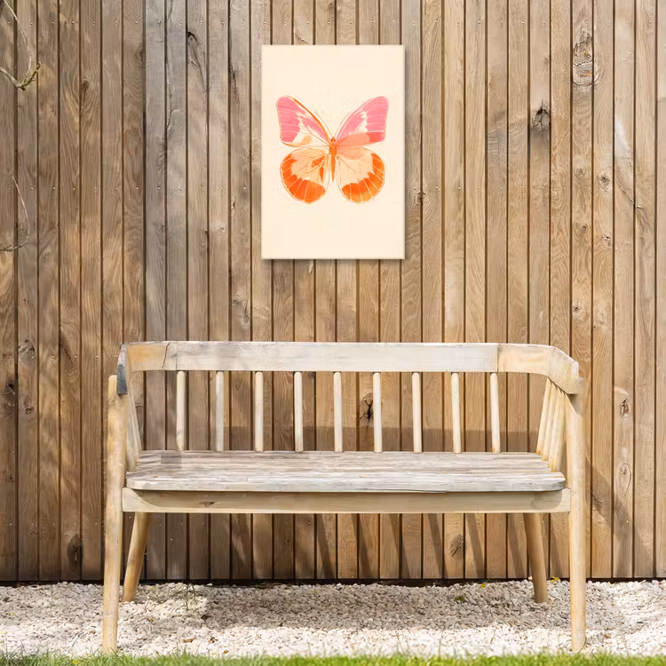 Oranje - Vlinder - Minimalistisch Tuinposter op houten frame 2 cm dik klein -sfeer4