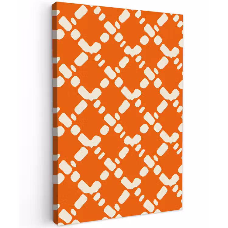 Oranje - Ruitpatroon - Wit Tuinposter op houten frame 2 cm dik klein 841 -3d