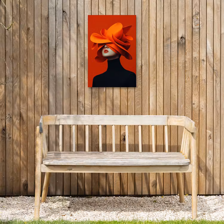 Oranje - Hoed - Vrouw Tuinposter op houten frame 2 cm dik klein -sfeer4