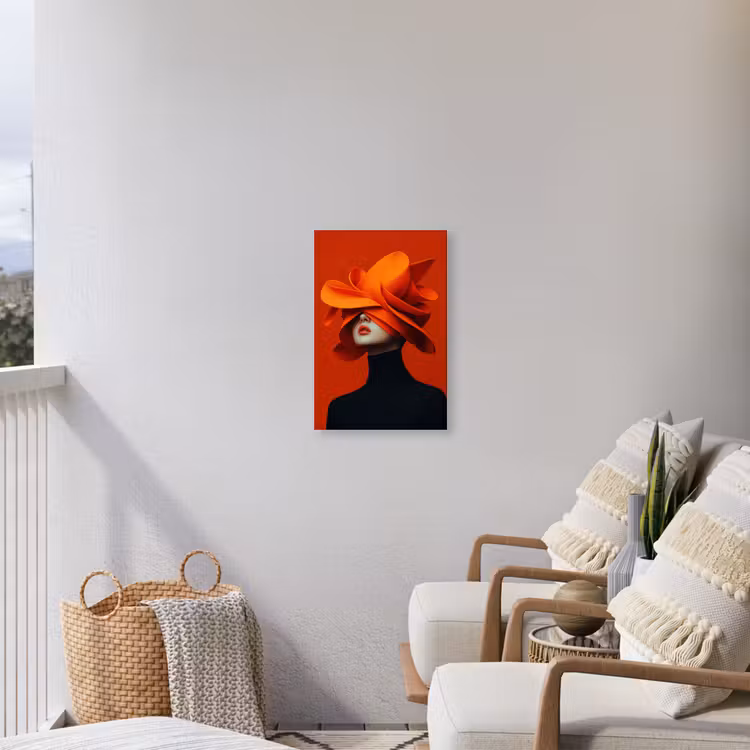Oranje - Hoed - Vrouw Tuinposter op houten frame 2 cm dik klein -sfeer1