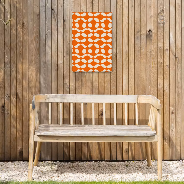 Oranje - Organische vormen - Wit Tuinposter op houten frame 2 cm dik klein 841 -sfeer4