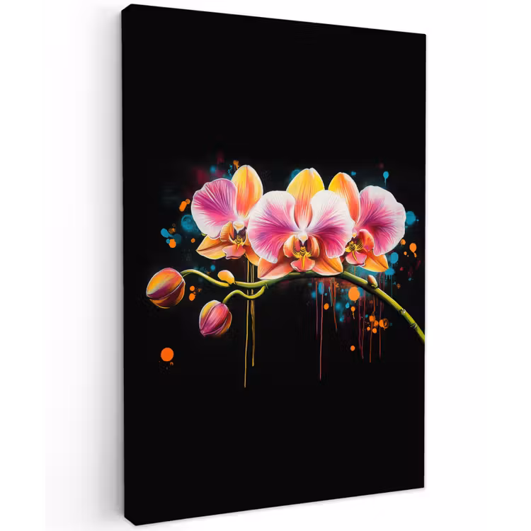 Orchidee - Graffiti - Kleurrijk - Bloemen - Abstract Tuinposter op houten frame 2 cm dik klein -3d