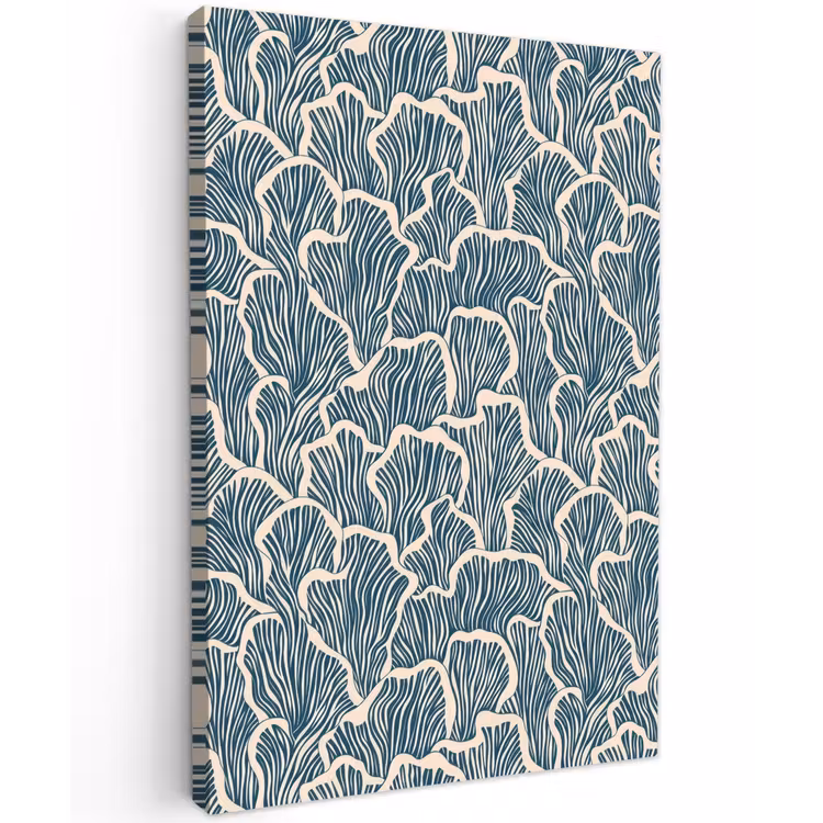 Organisch - Blauw - Crème - Schelpen Tuinposter op houten frame 2 cm dik klein 841 -3d