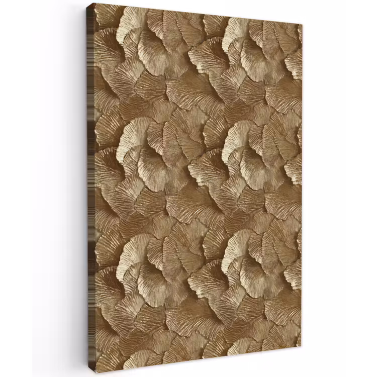 Organisch - Patroon - Bladeren - Goud Tuinposter op houten frame 2 cm dik klein 841 -3d