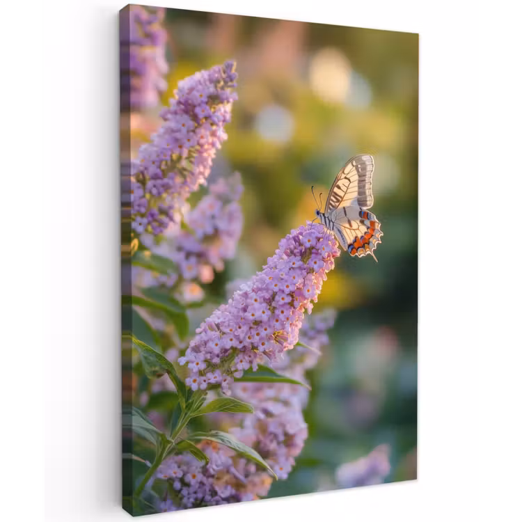 Sierlijke - Vlinder - Paarse - Bloemen Tuinposter op houten frame 2 cm dik klein -3d